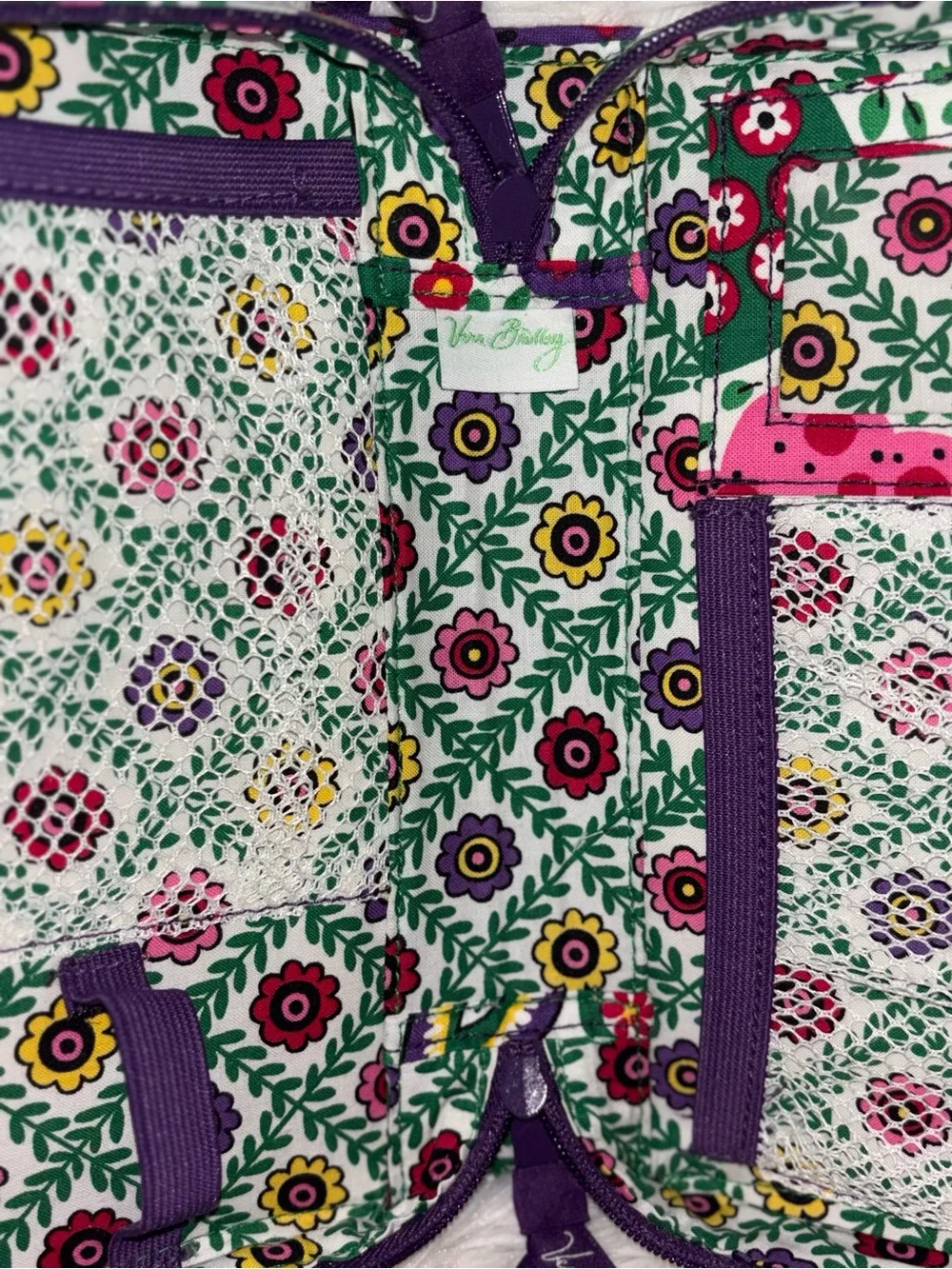 Vera Bradley Quilted Cosmetic Case - White with Pink, Purple & Green Floral
